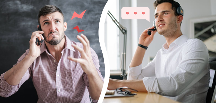 Call center agent speaking with an irate client