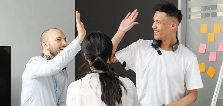 team rejoicing in their success