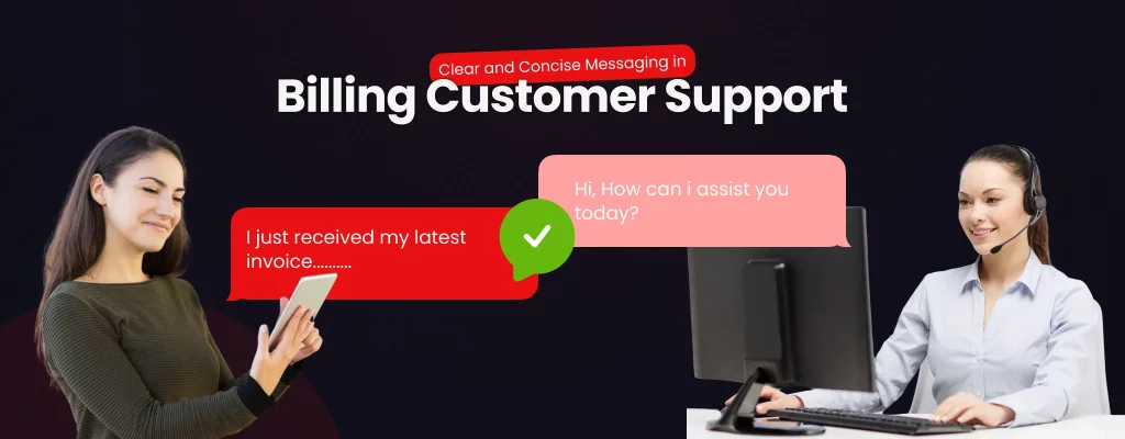 Two billing customer support representatives, engaged in a conversation while looking at a computer screen.