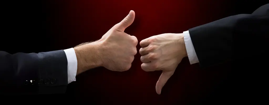 A thumbs up and thumbs down signifying how clients can evaluate BPO providers