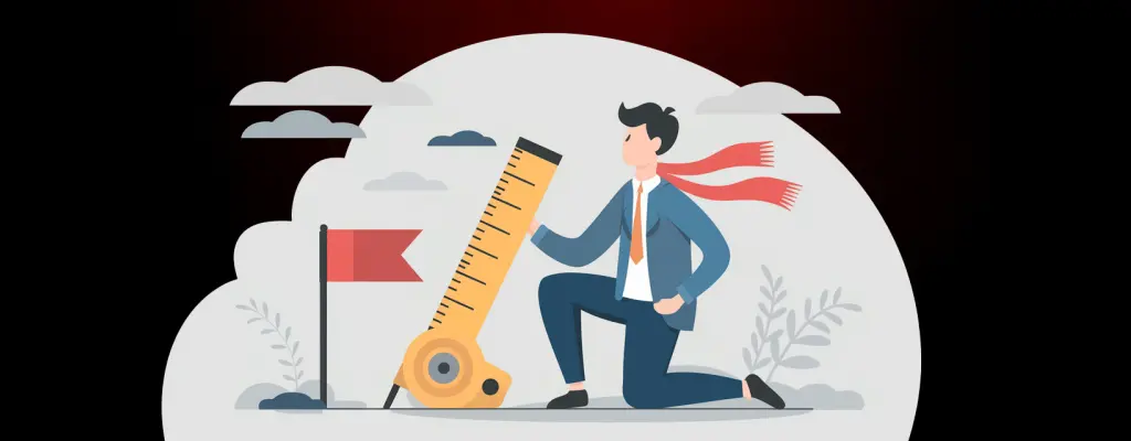 A graphic design of a businessman measuring company success