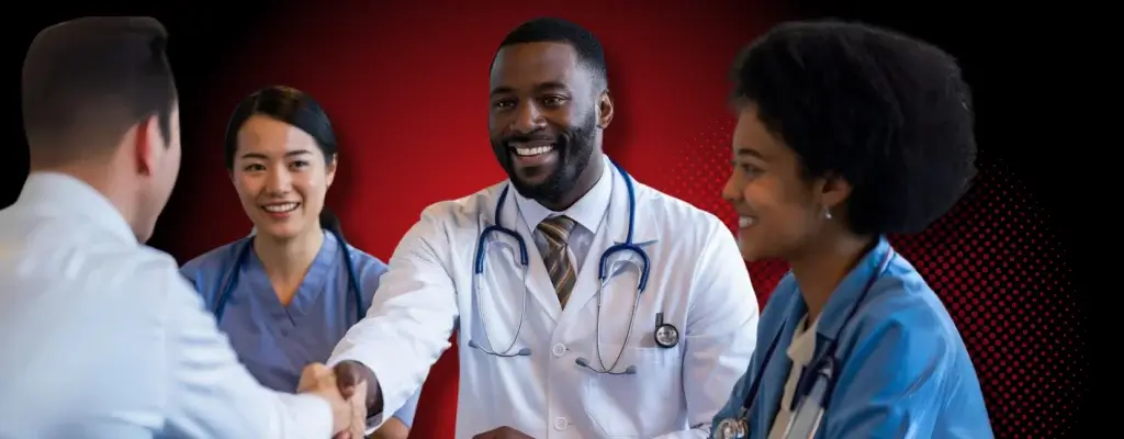 Healthcare practitioners shaking hands with BPO service providers