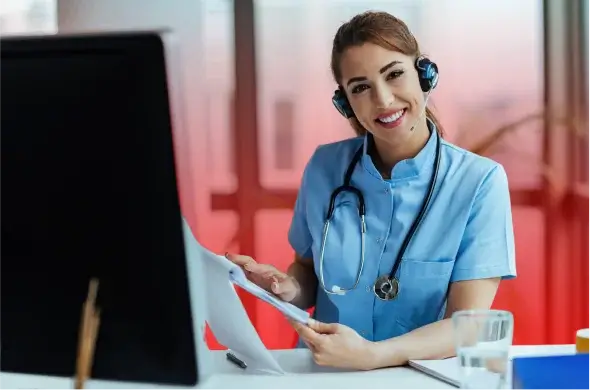 A contact center agent signifying the role of business process outsourcing in healthcare industry