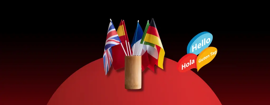 Flags of different nations and their different languages to understand the importance of multilingual customer care