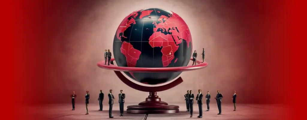 Customer support service providers with a big globe at the center