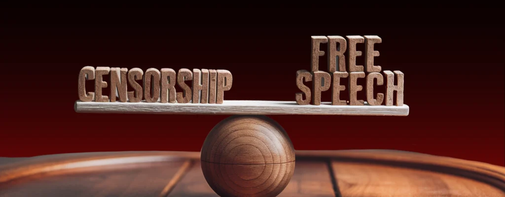 A weighing scale balancing censorship and free speech