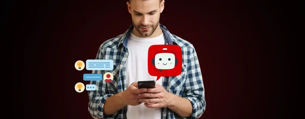 A man smiles while scrolling on his phone