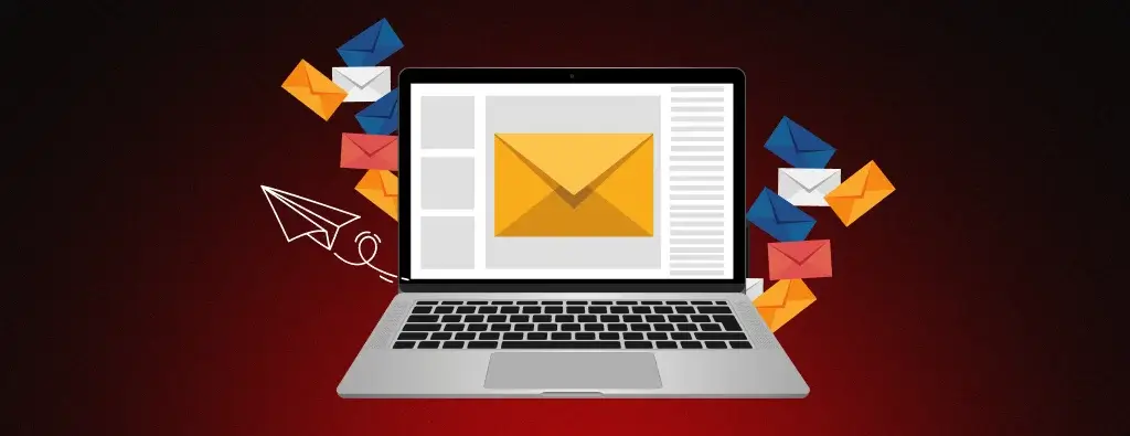 An opened laptop with an envelope displayed on the screen